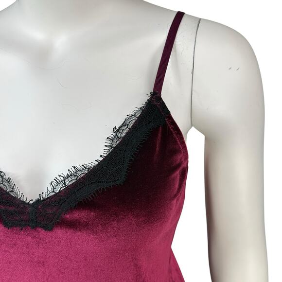 JASON WU Pajama Set Womens Size Small Camisole Shorts Velvet Lace Burgundy - Picture 2 of 10